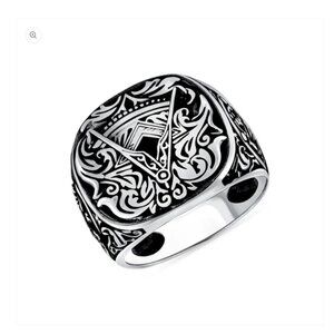 Sterling Silver 925 Masonic Oxidized Men's Ring